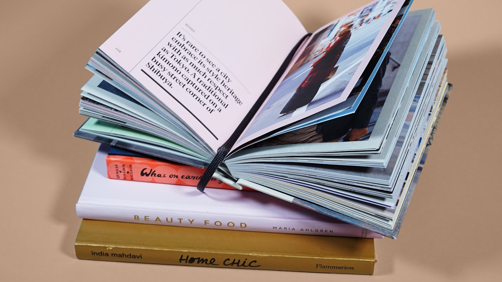 An open book resting on a table.