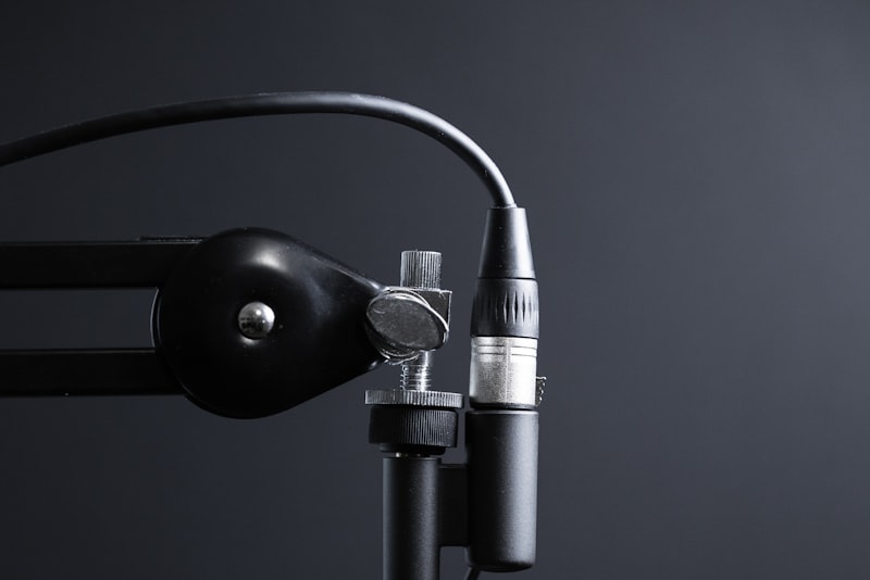 A person recording their voice into a microphone at a desk.